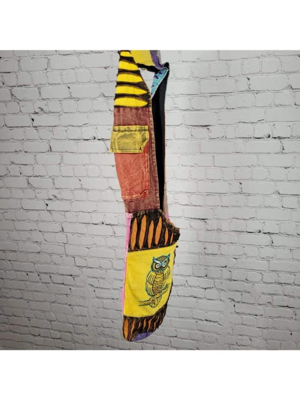 Multicolor Cotton Embroidered Owl Boho Zipped Crossbody Hobo Tote Bag Nepal Made